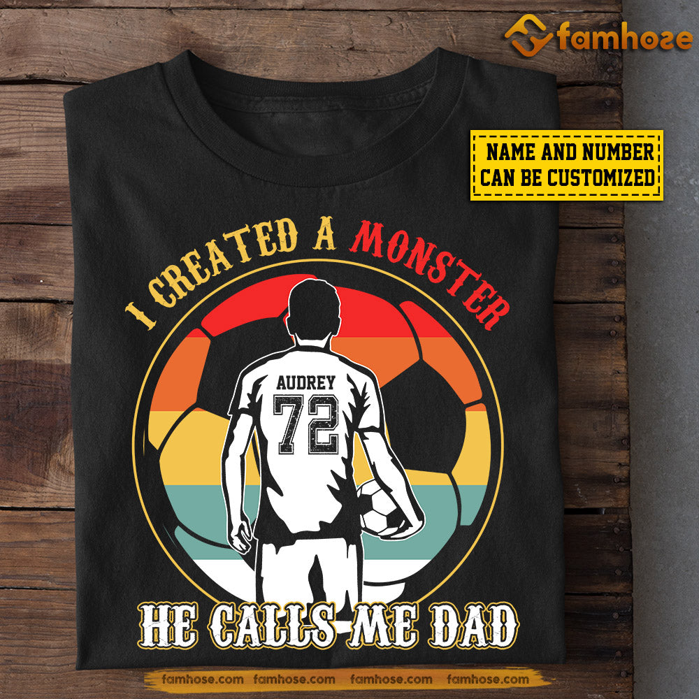 Vintage Soccer Boy T-shirt, A Monster He Calls Me Dad, Father's Day Gift For Soccer Man Lovers, Soccer Players