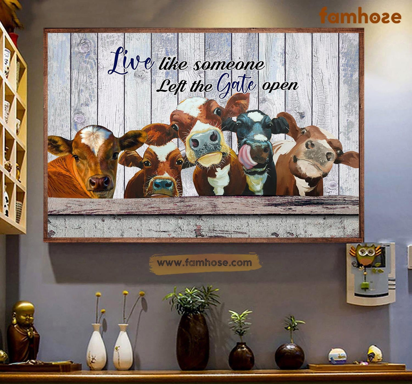 Cow Poster & Canvas, Live Like Someone Left The Gate Open, Cow Canvas Wall Art, Poster Gift For Cow Lovers