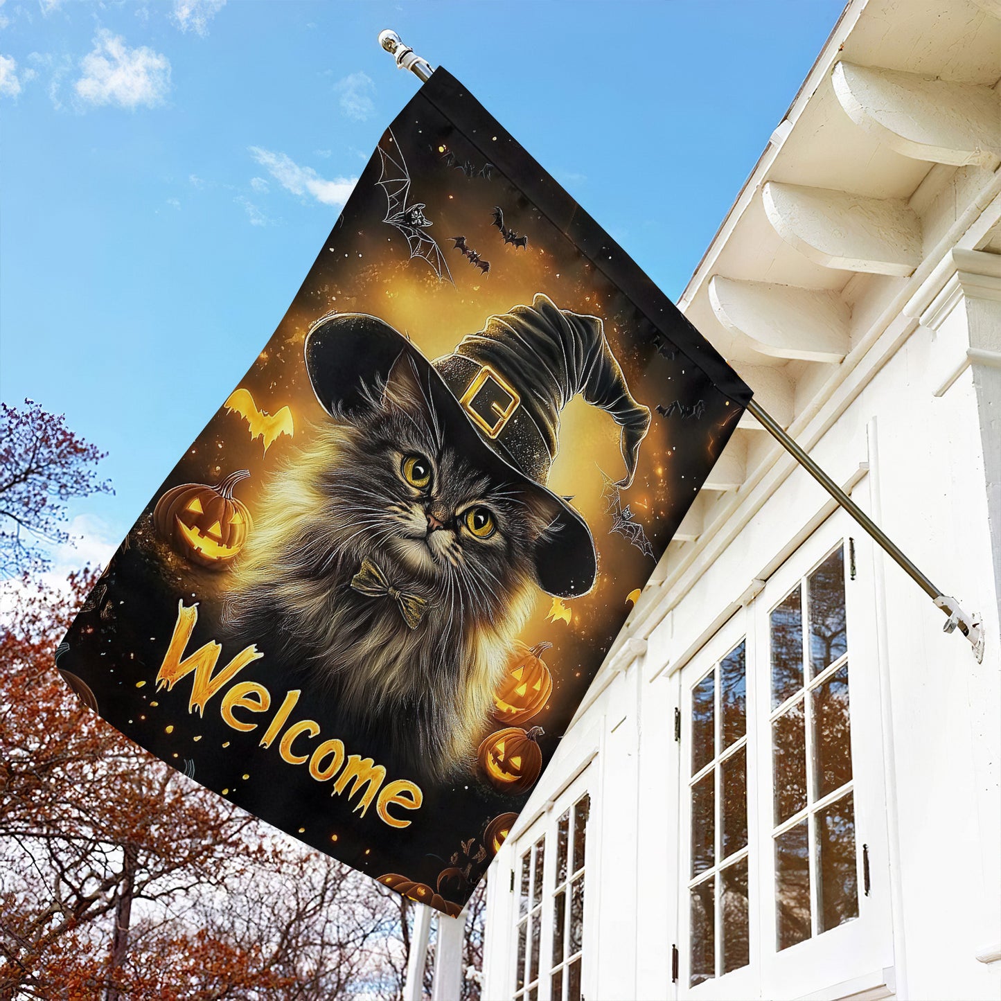 Interesting Cat Welcome Garden Flag, House Flag, Halloween Yard Flag Gift For Cat Lovers