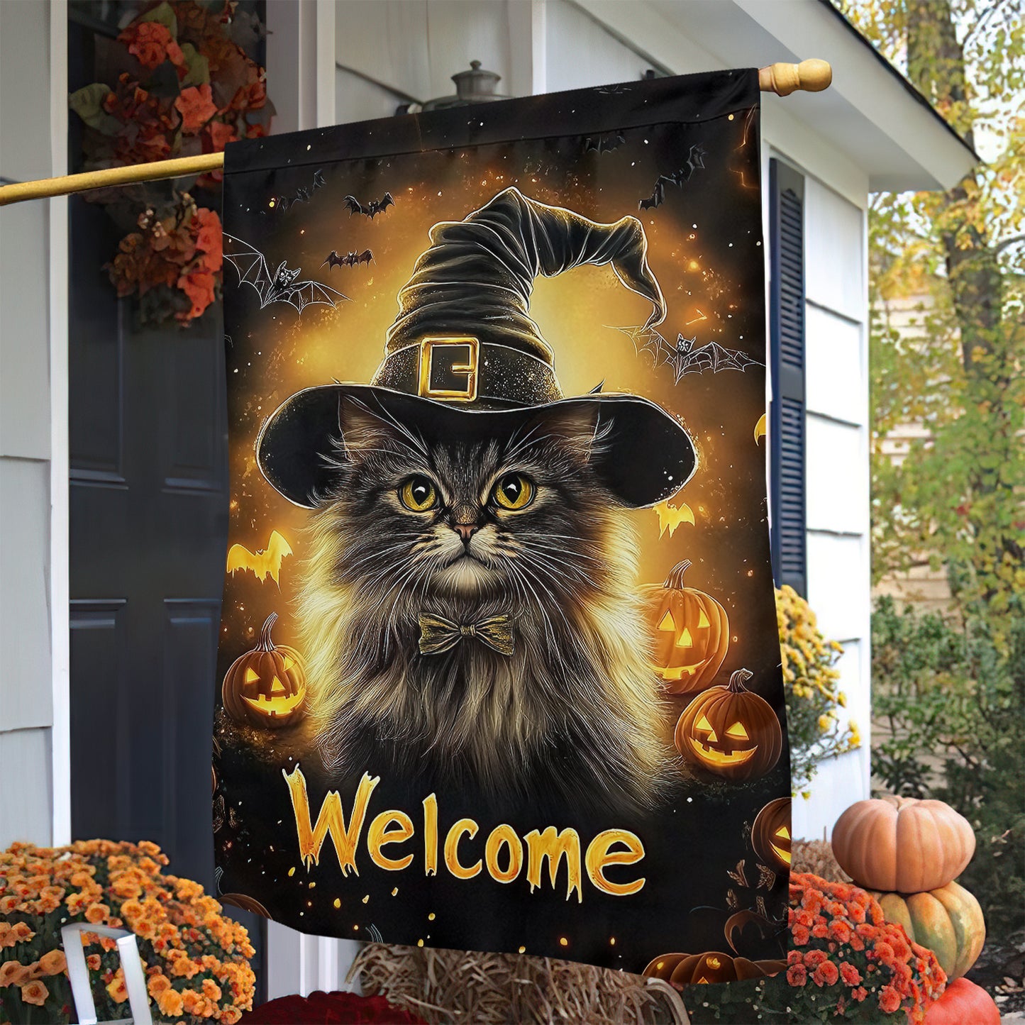 Interesting Cat Welcome Garden Flag, House Flag, Halloween Yard Flag Gift For Cat Lovers