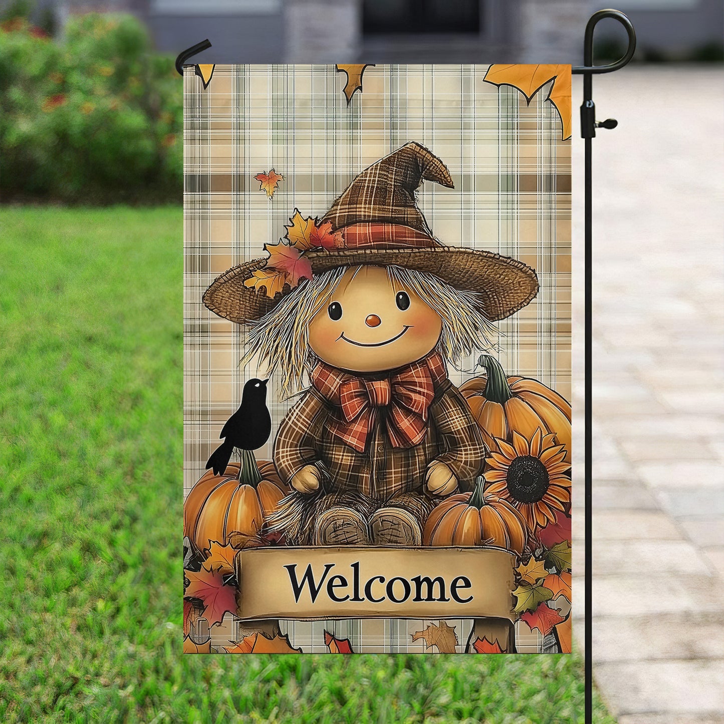 Charming Scarecrow And Pumpkin Halloween Garden Flag & House Flag, Halloween Outdoor Decor, Spooky Yard Decor Gift