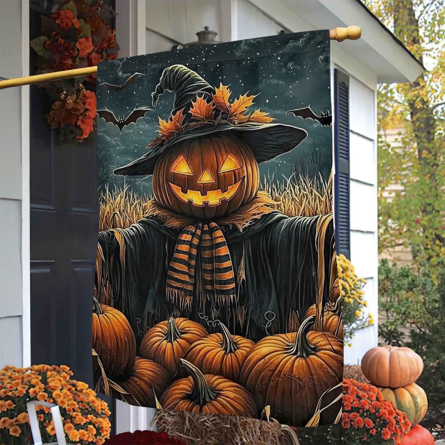 Scary Scarecrow Halloween Garden Flag & House Flag, Halloween Outdoor Decor, Spooky Yard Decor Gift For Scarecrow Lovers