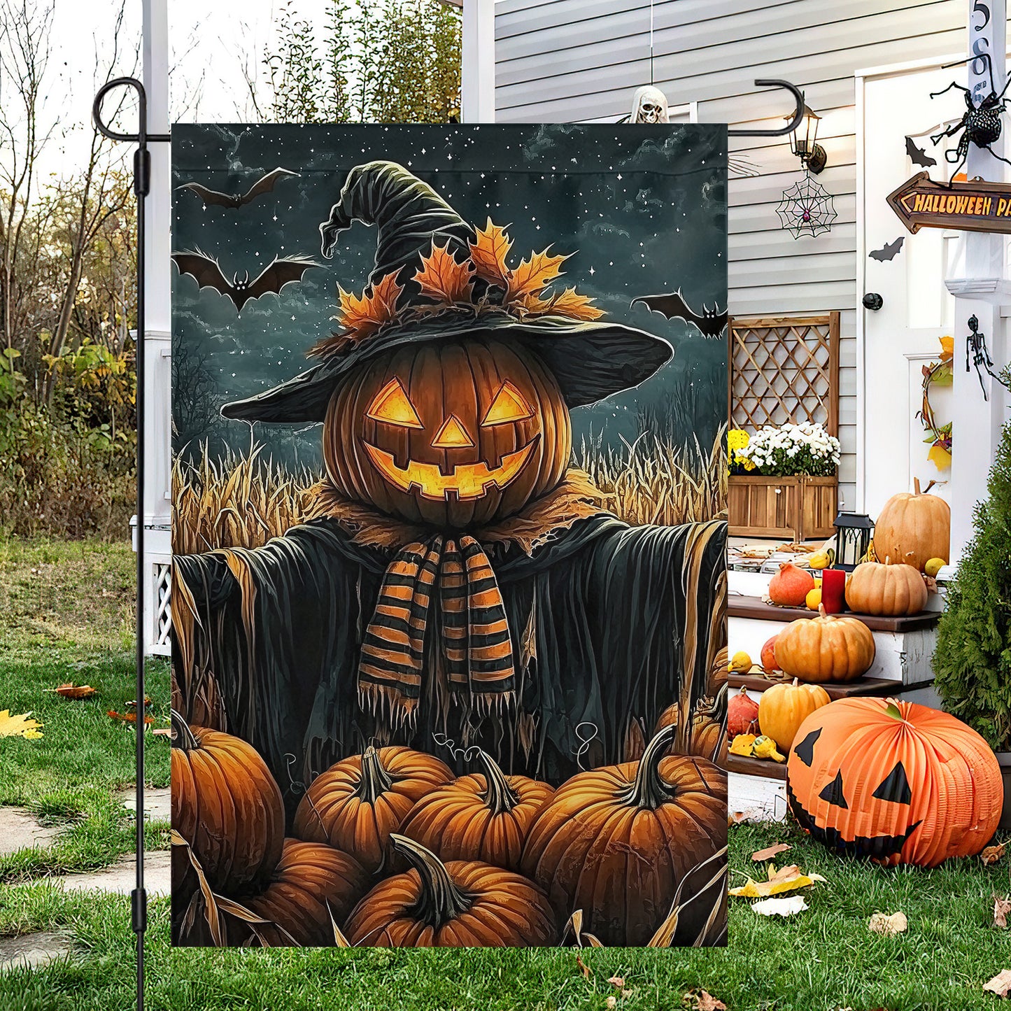 Scary Scarecrow Halloween Garden Flag & House Flag, Halloween Outdoor Decor, Spooky Yard Decor Gift For Scarecrow Lovers