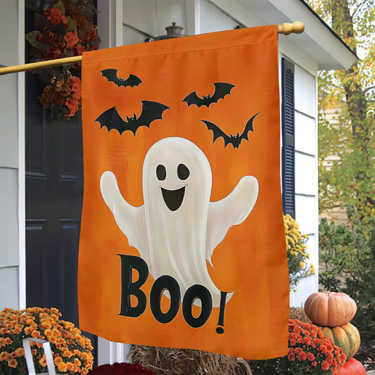 Funny Halloween Garden Flag & House Flag, Ghost And Bat Boo Halloween Outdoor Decor, Spooky Yard Decor Gift