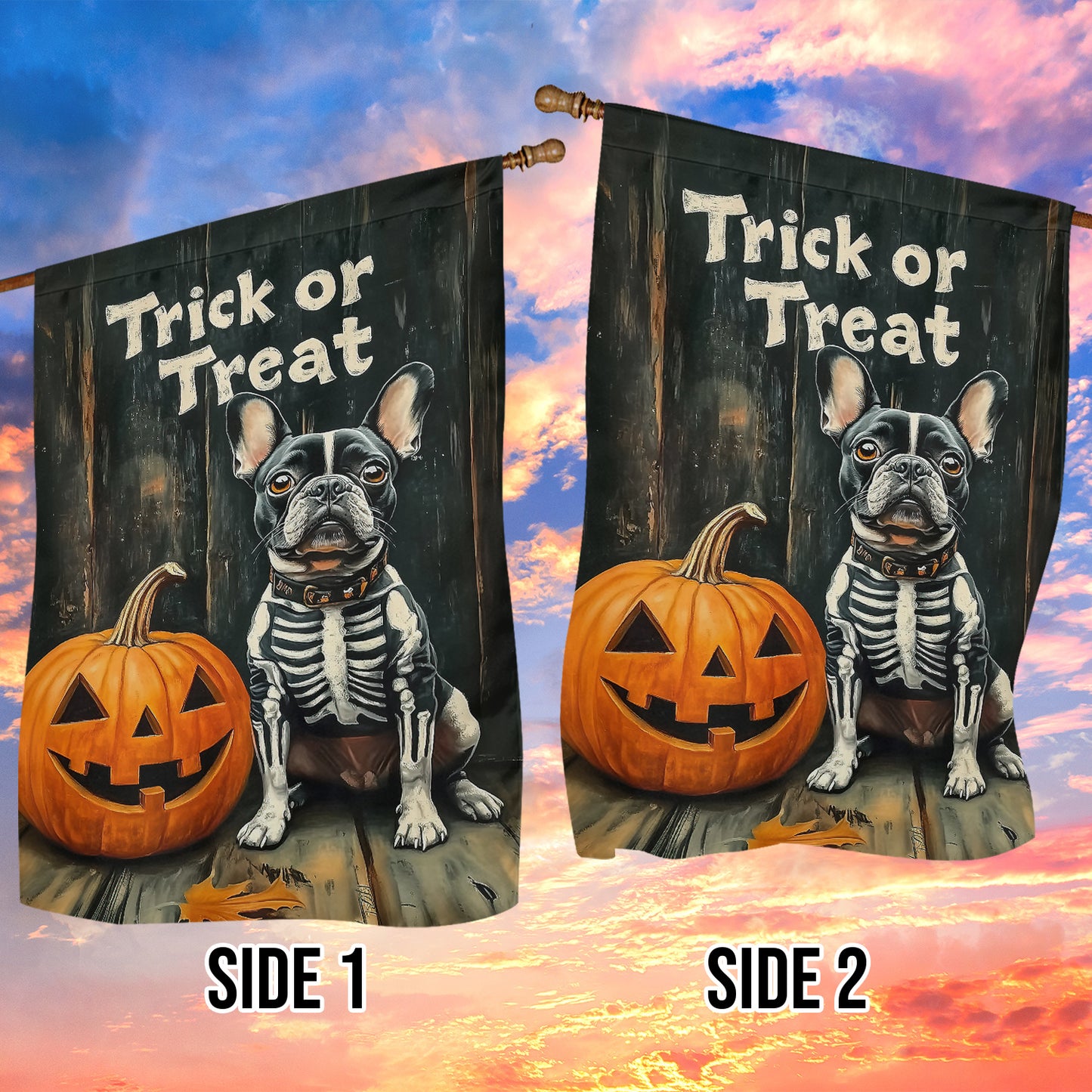 Interesting Halloween French Bulldog Garden Flag & House Flag, Trick Or Treat Halloween Outdoor Decor, Spooky Yard Decor Gift For Dog Lovers