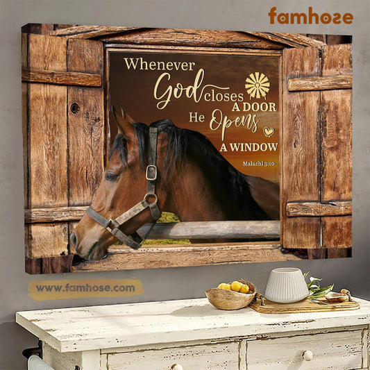 Horse Poster & Canvas, Whenever God Closes A Door He Opens A Window, Horse Canvas Wall Art, Poster Gift For Horse Lovers