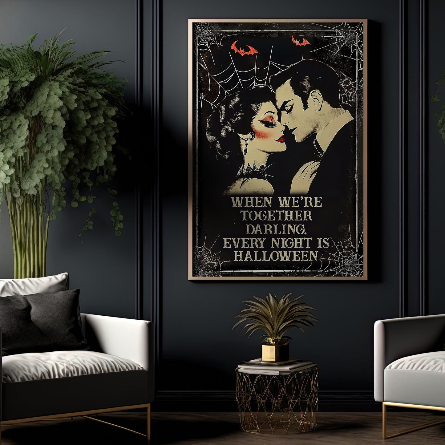 When We're Together Halloween Canvas Painting, Spooky Season Wall Art Decor, Halloween Poster Gift For Vampire Lovers