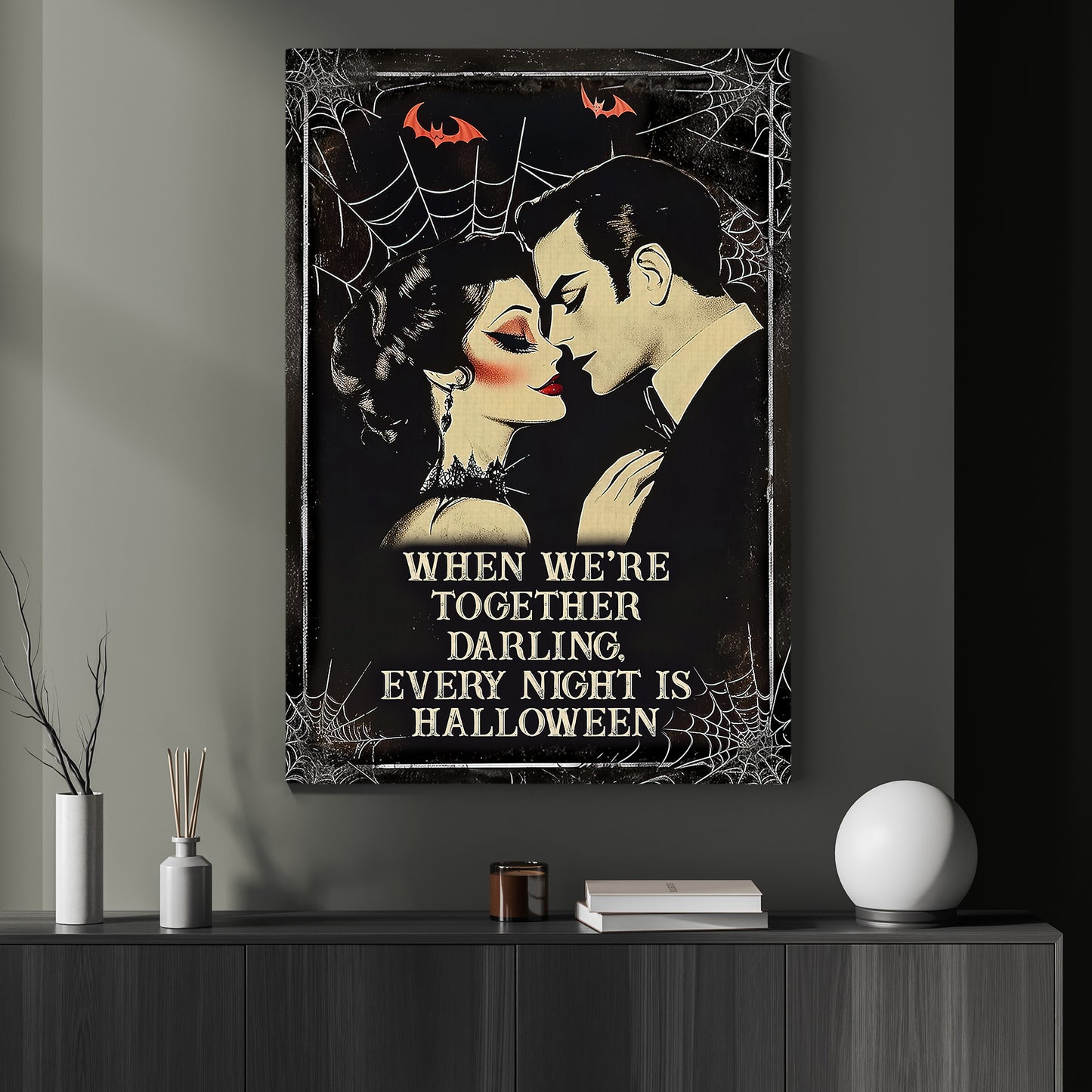 When We're Together Halloween Canvas Painting, Spooky Season Wall Art Decor, Halloween Poster Gift For Vampire Lovers