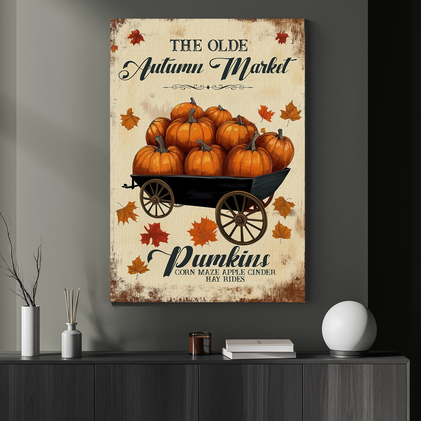 The Olde Autumn Market, Thanksgiving Canvas Painting, Blessings Wall Art Decor, Thankful Poster Gift