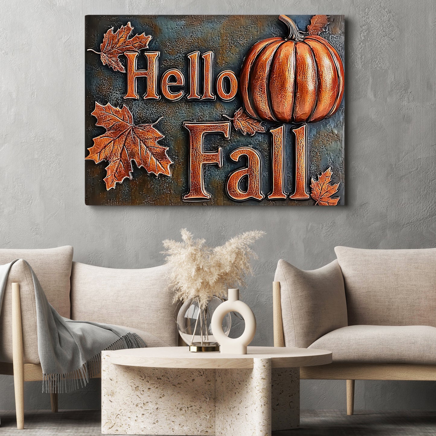 Hello Fall Pumpkin, Thanksgiving Canvas Painting, Blessings Wall Art Decor, Thankful Poster Gift