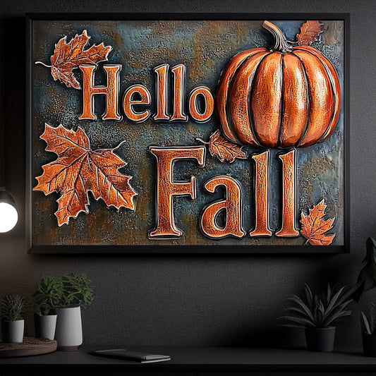 Hello Fall Pumpkin, Thanksgiving Canvas Painting, Blessings Wall Art Decor, Thankful Poster Gift