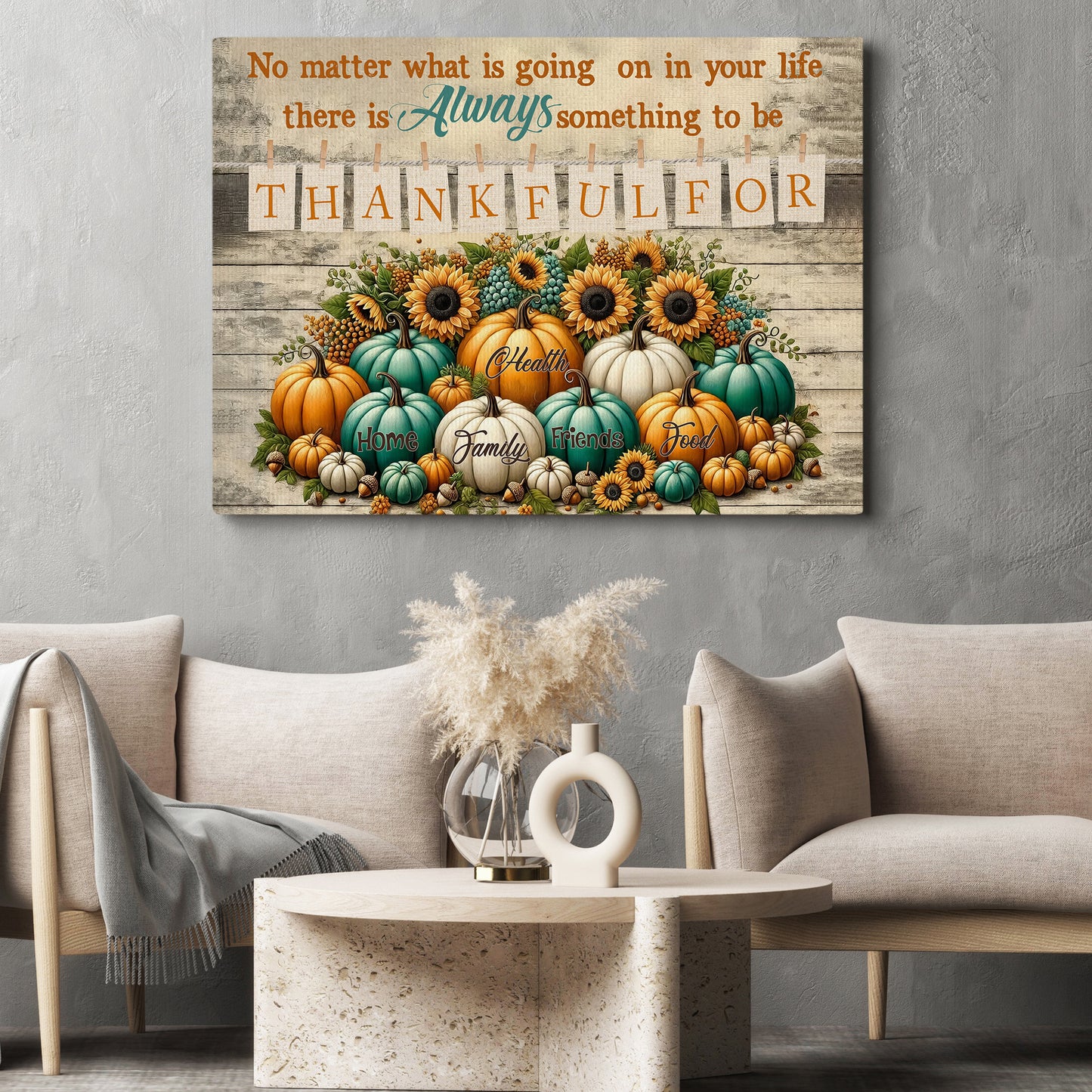 Thanksgiving Canvas Painting, Thankful For Wall Art Decor, Poster Gift For Thankful Lovers