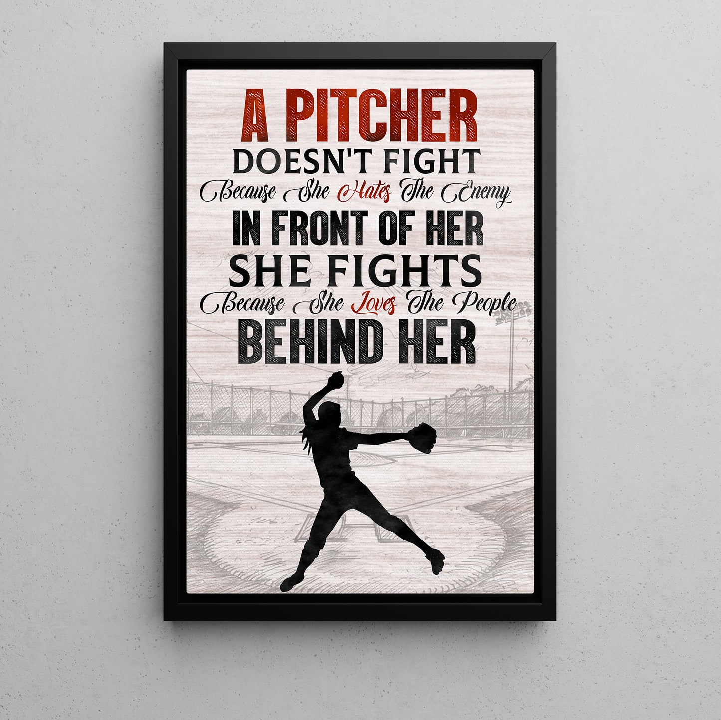 A Pitcher Doesn't Fight, Pitcher Softball Girl Canvas Painting, Sports Wall Art Decor, Gift For Pitcher Softball Lovers