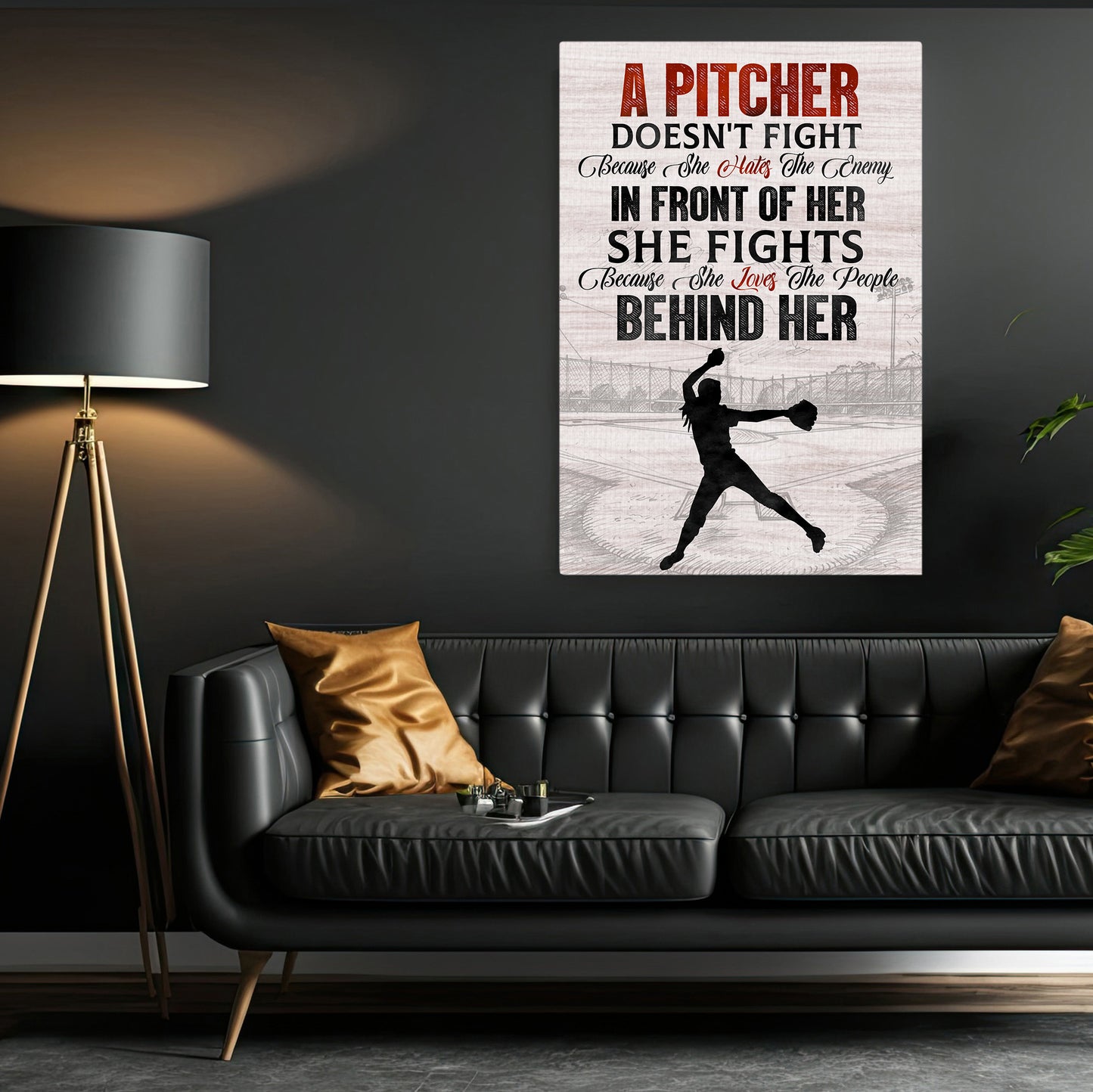 A Pitcher Doesn't Fight, Pitcher Softball Girl Canvas Painting, Sports Wall Art Decor, Gift For Pitcher Softball Lovers