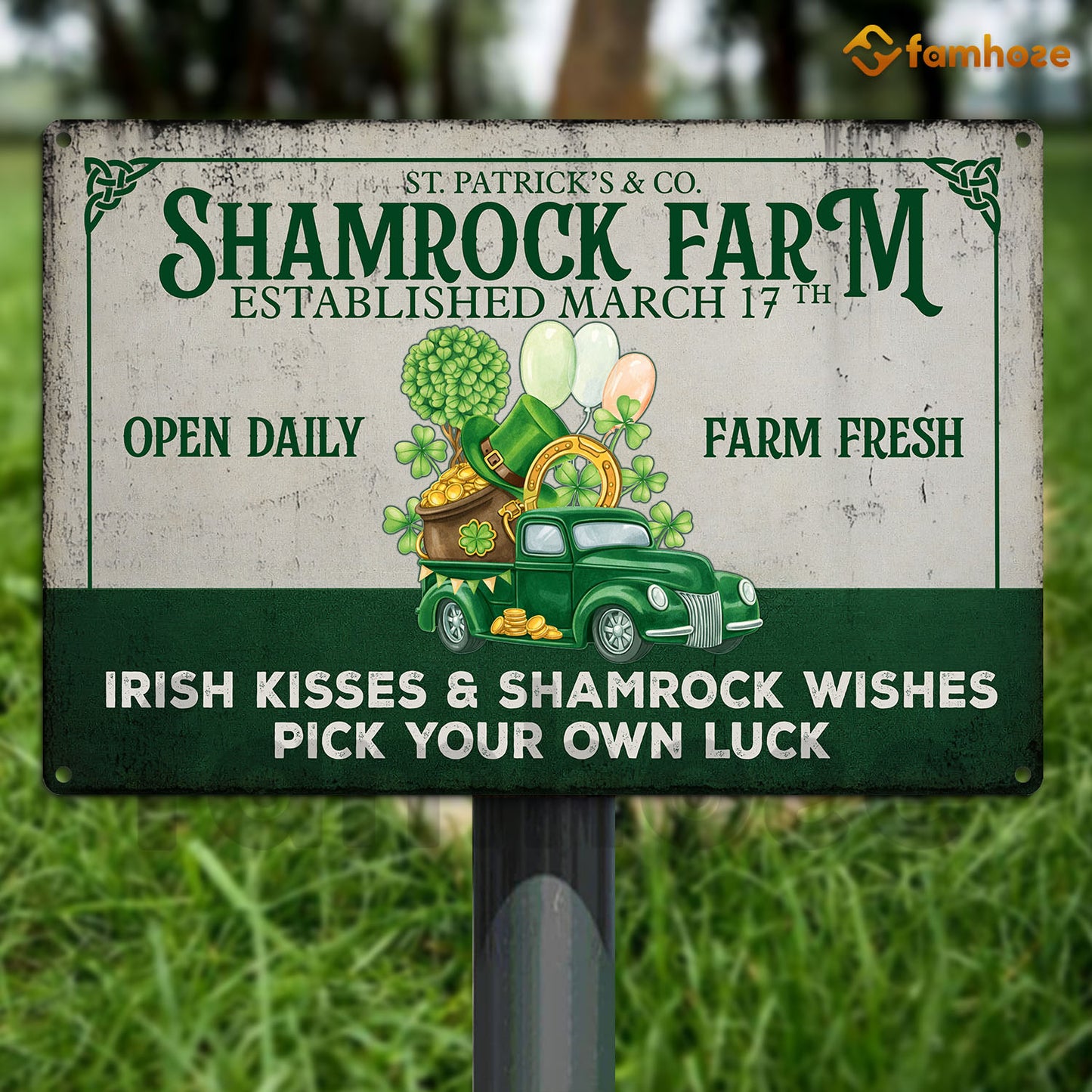 Shamrock Farm Metal Sign, Shamrock Farm Established March 17th Yard Sign, House Decor St Patrick's Day Gift For Irish Lover