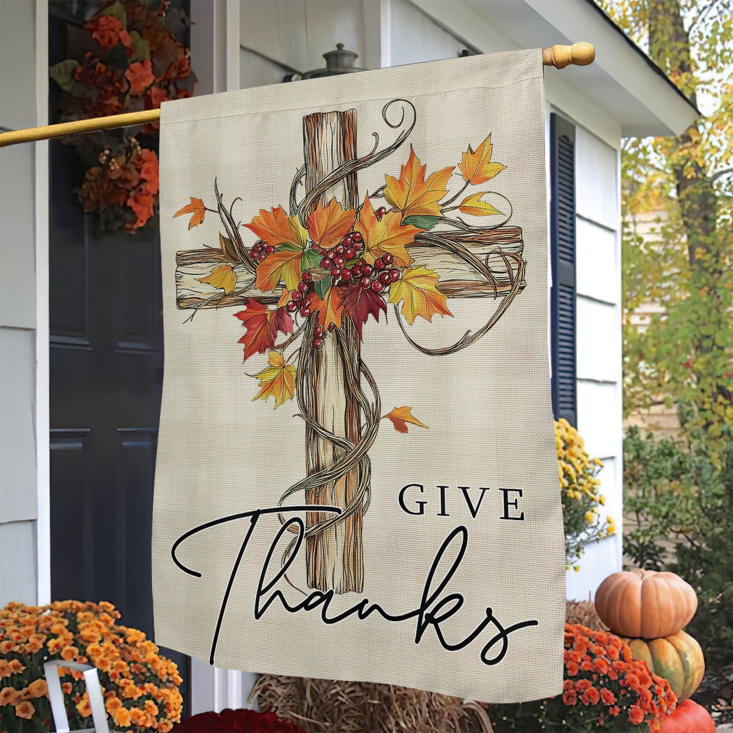 Thanksgiving Horse Garden Flag & House Flag, Give Thanks Thankful Season Outdoor Decor, Yard Decor Gift For Thankful Lovers