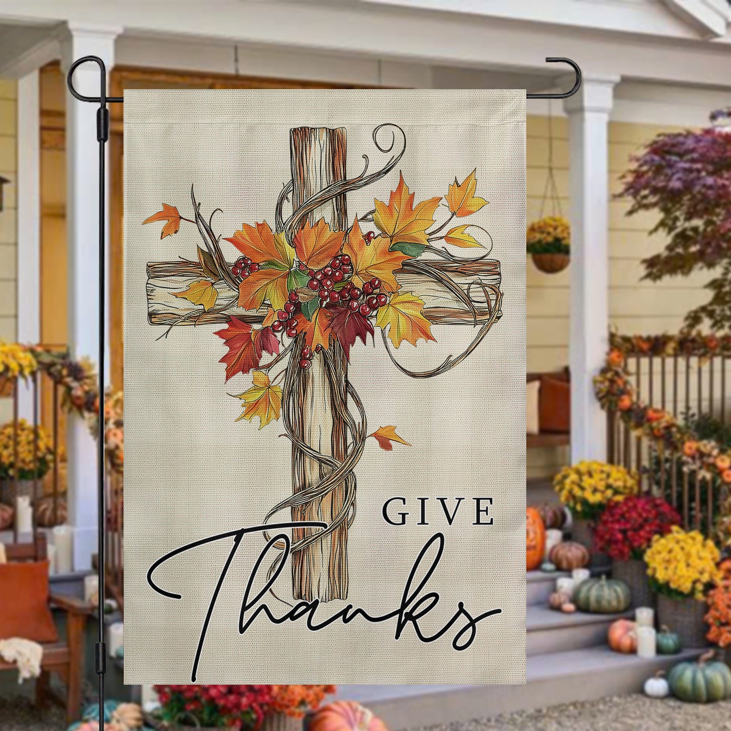 Thanksgiving Horse Garden Flag & House Flag, Give Thanks Thankful Season Outdoor Decor, Yard Decor Gift For Thankful Lovers