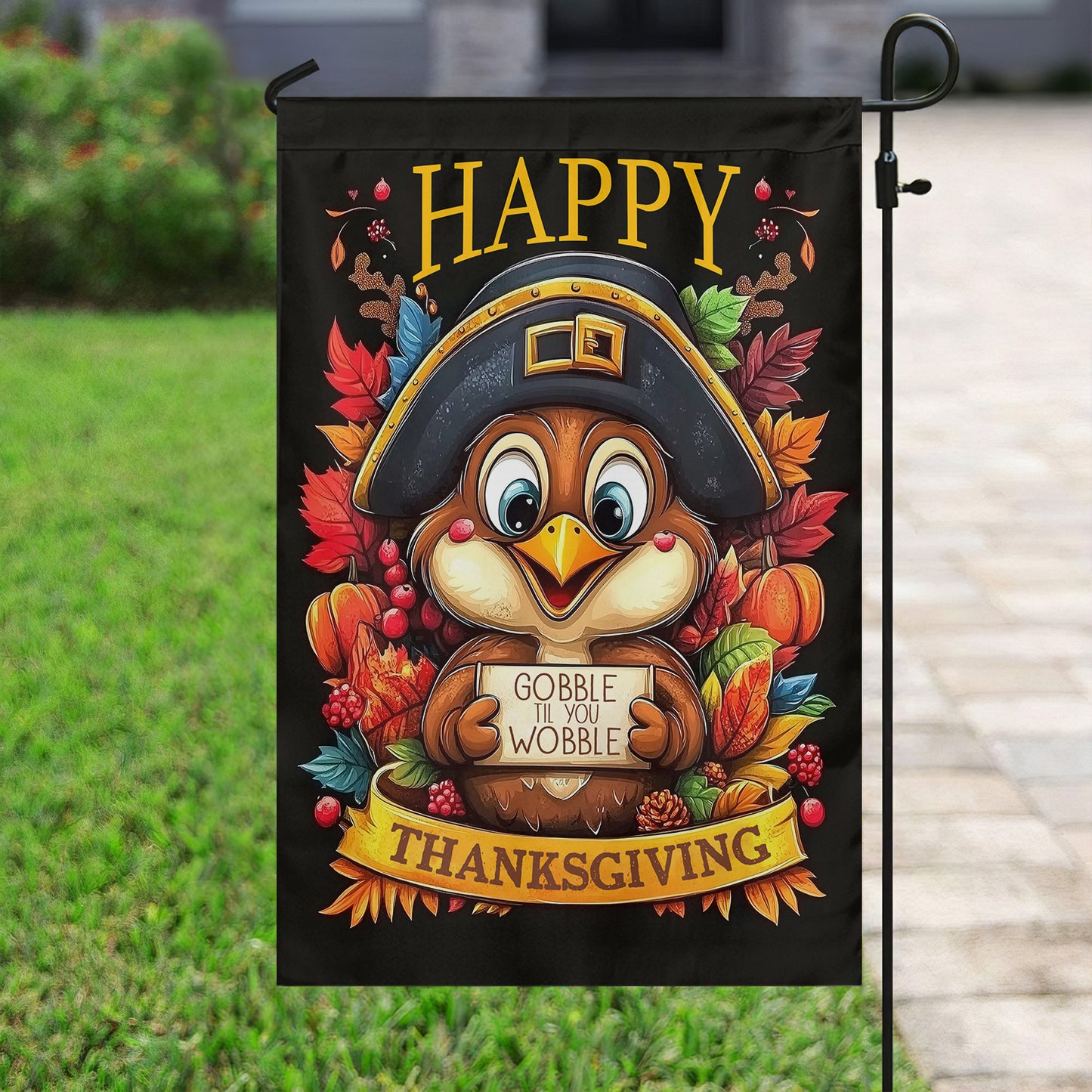 Thanksgiving Garden Flag & House Flag, Gobble Til You Wobble Turkey Day Outdoor Decor, Thankful Yard Decor Gift