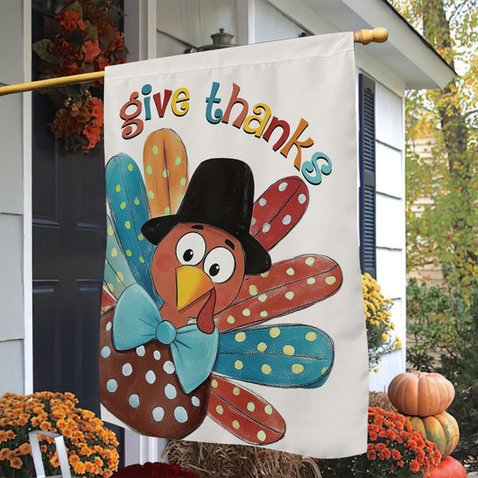 Thanksgiving Garden Flag & House Flag, Give Thanks Turkey Day Outdoor Decor, Thankful Yard Decor Gift