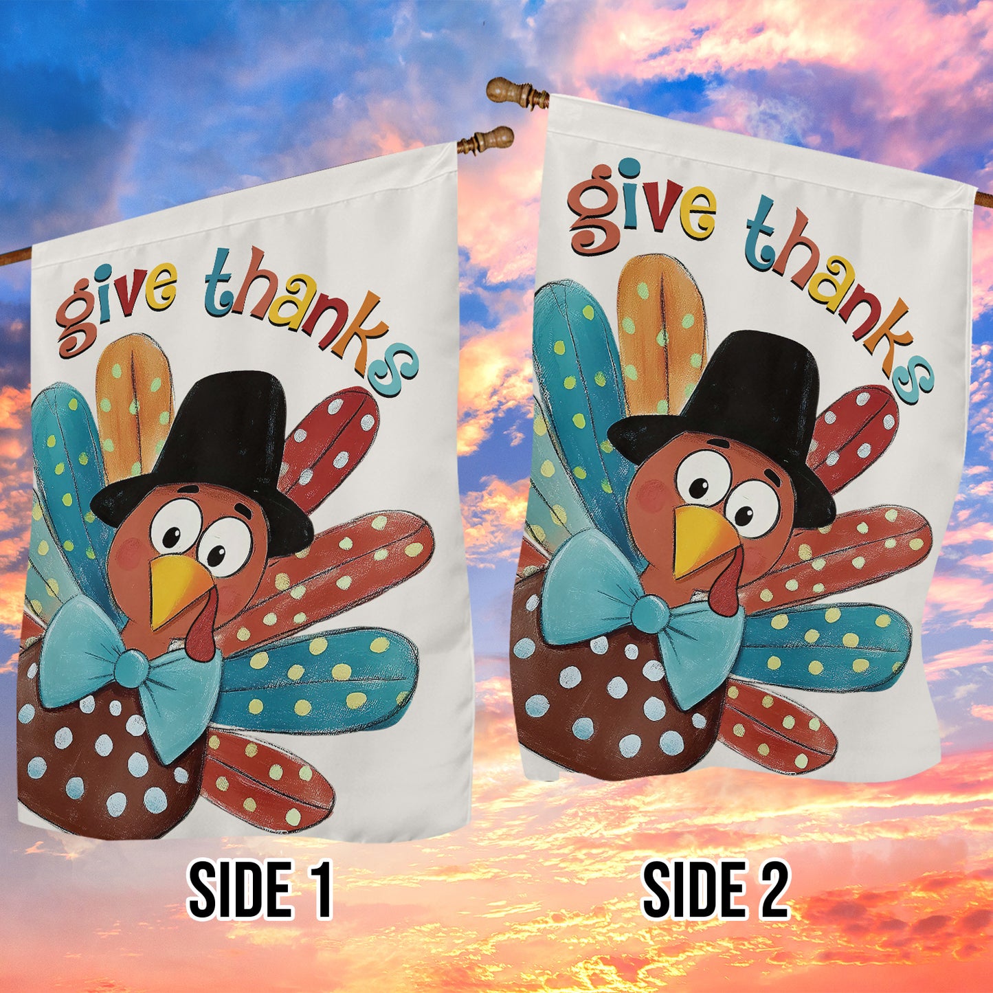 Thanksgiving Garden Flag & House Flag, Give Thanks Turkey Day Outdoor Decor, Thankful Yard Decor Gift