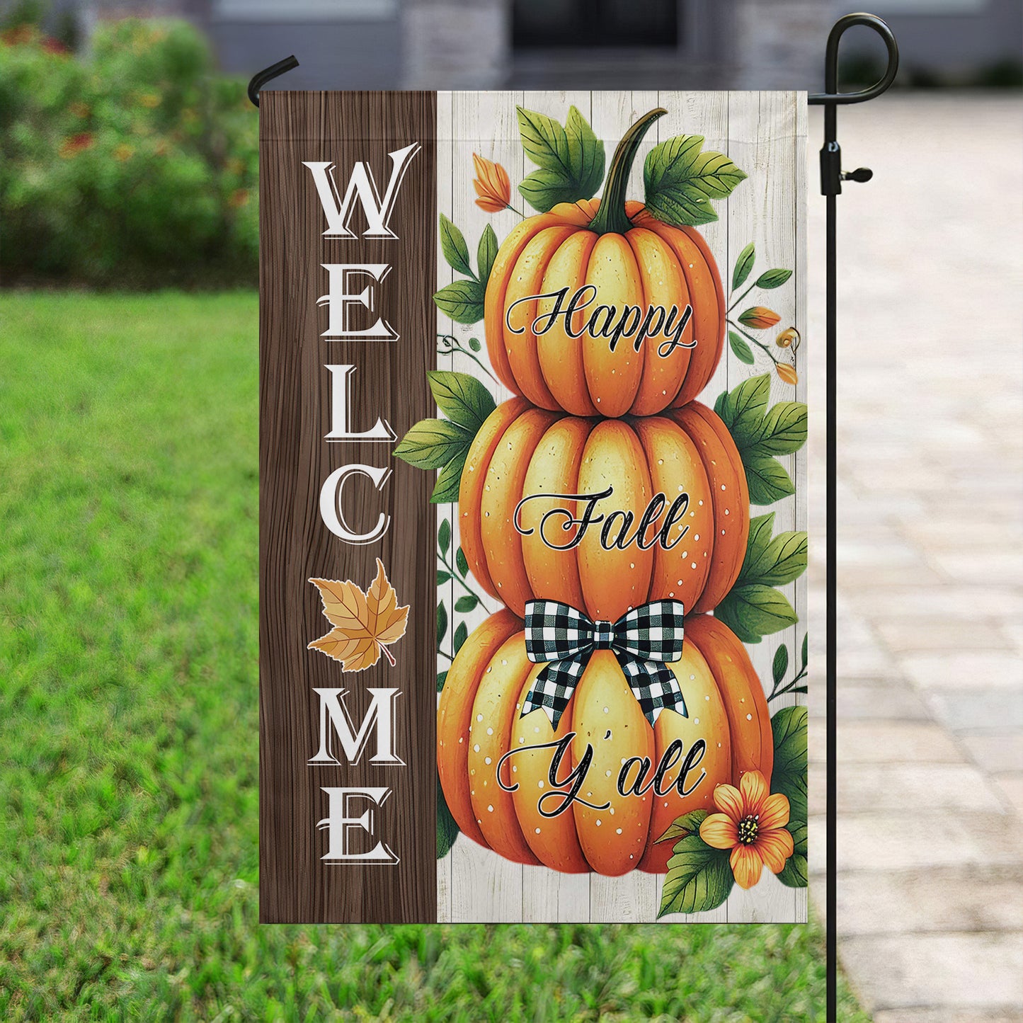 Interesting Pumpkin Thanksgiving Garden Flag & House Flag, Happy Fall Y'all Thankful Season Outdoor Decor, Yard Decor Gift For Pumpkin Lovers