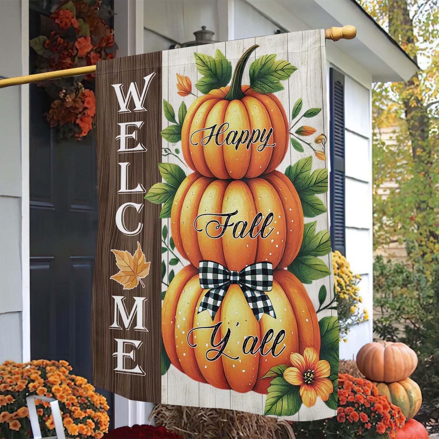 Interesting Pumpkin Thanksgiving Garden Flag & House Flag, Happy Fall Y'all Thankful Season Outdoor Decor, Yard Decor Gift For Pumpkin Lovers