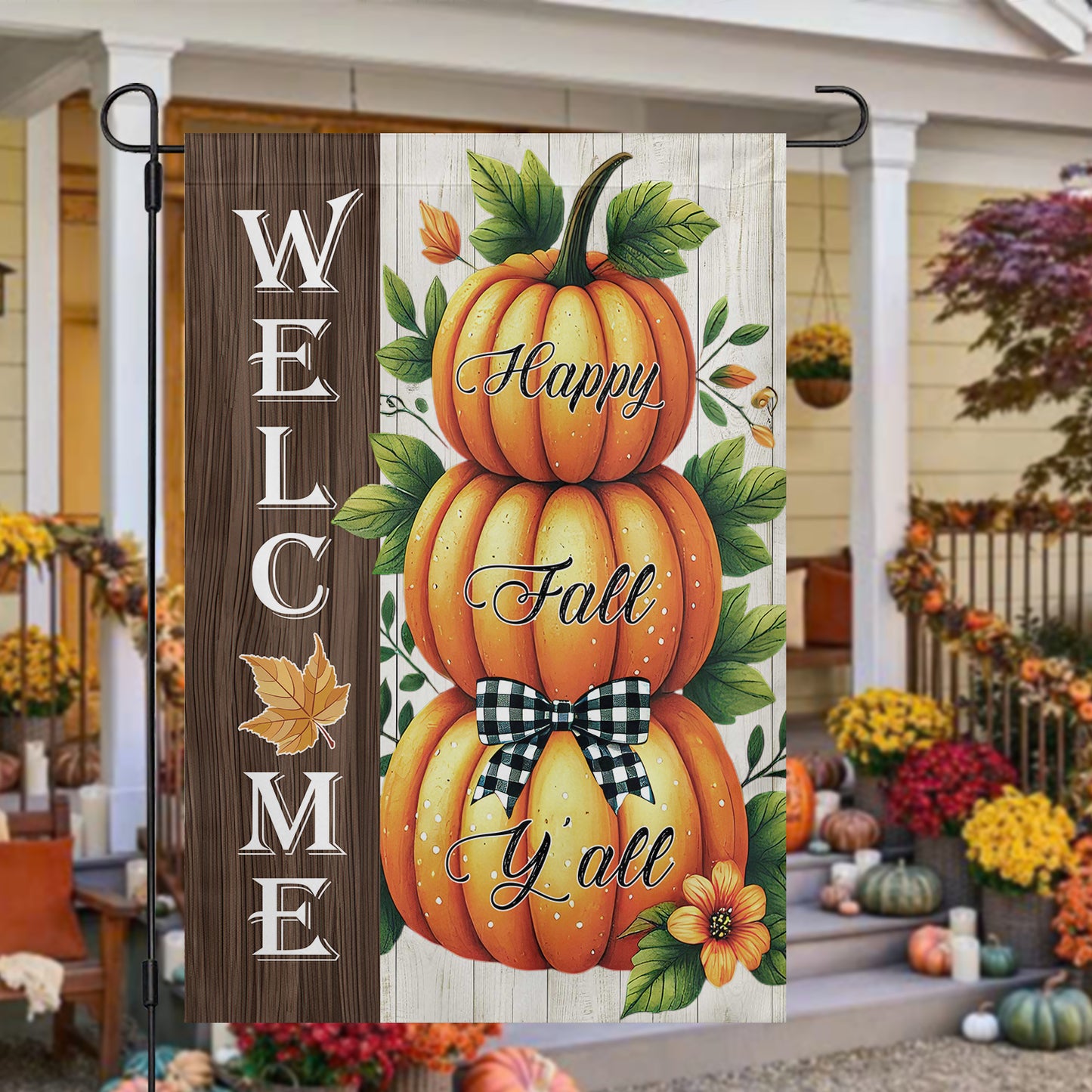 Interesting Pumpkin Thanksgiving Garden Flag & House Flag, Happy Fall Y'all Thankful Season Outdoor Decor, Yard Decor Gift For Pumpkin Lovers