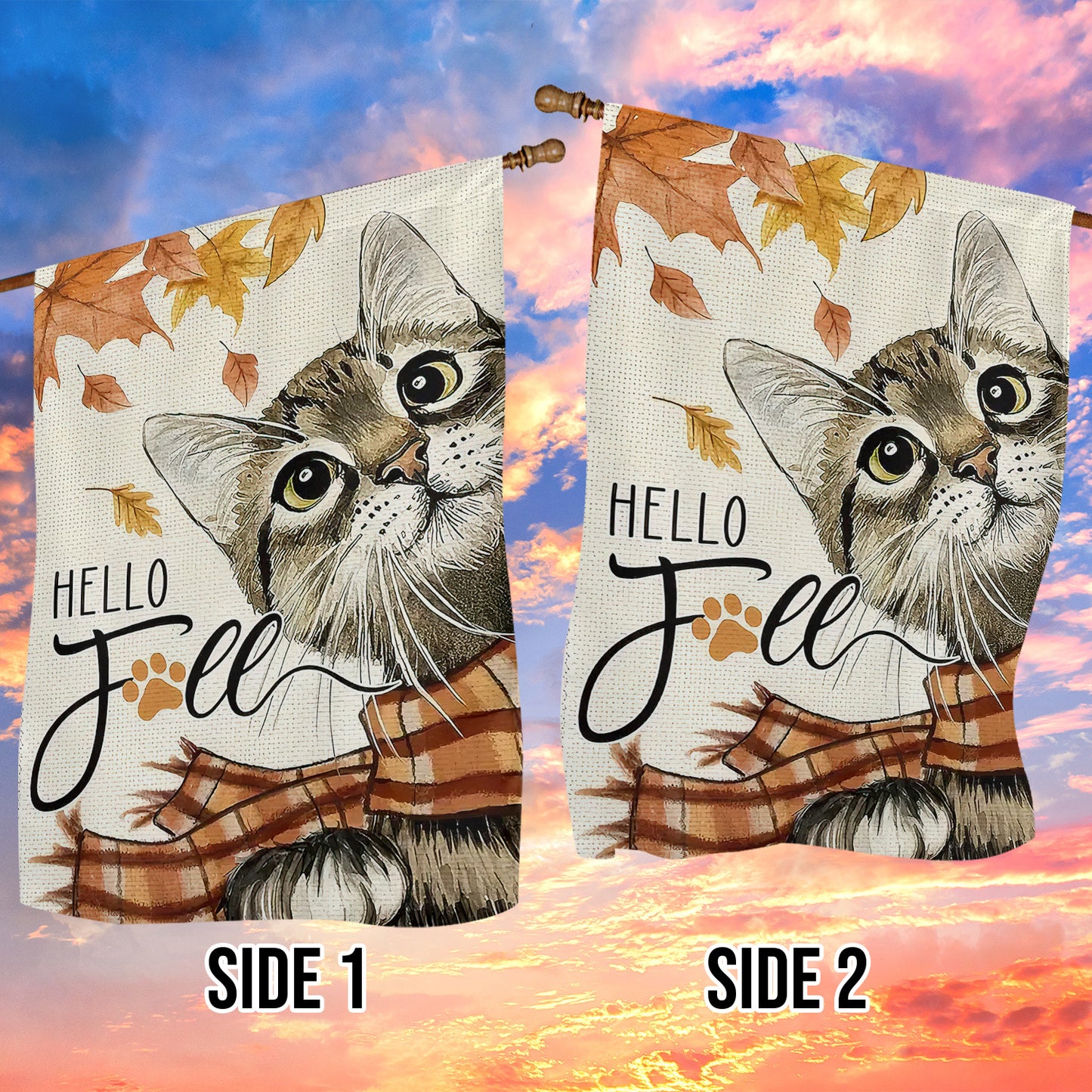 Cute Thanksgiving Cat Garden Flag & House Flag, Hello Fall Kitty Outdoor Decor, Yard Decor Gift For Cat Lovers