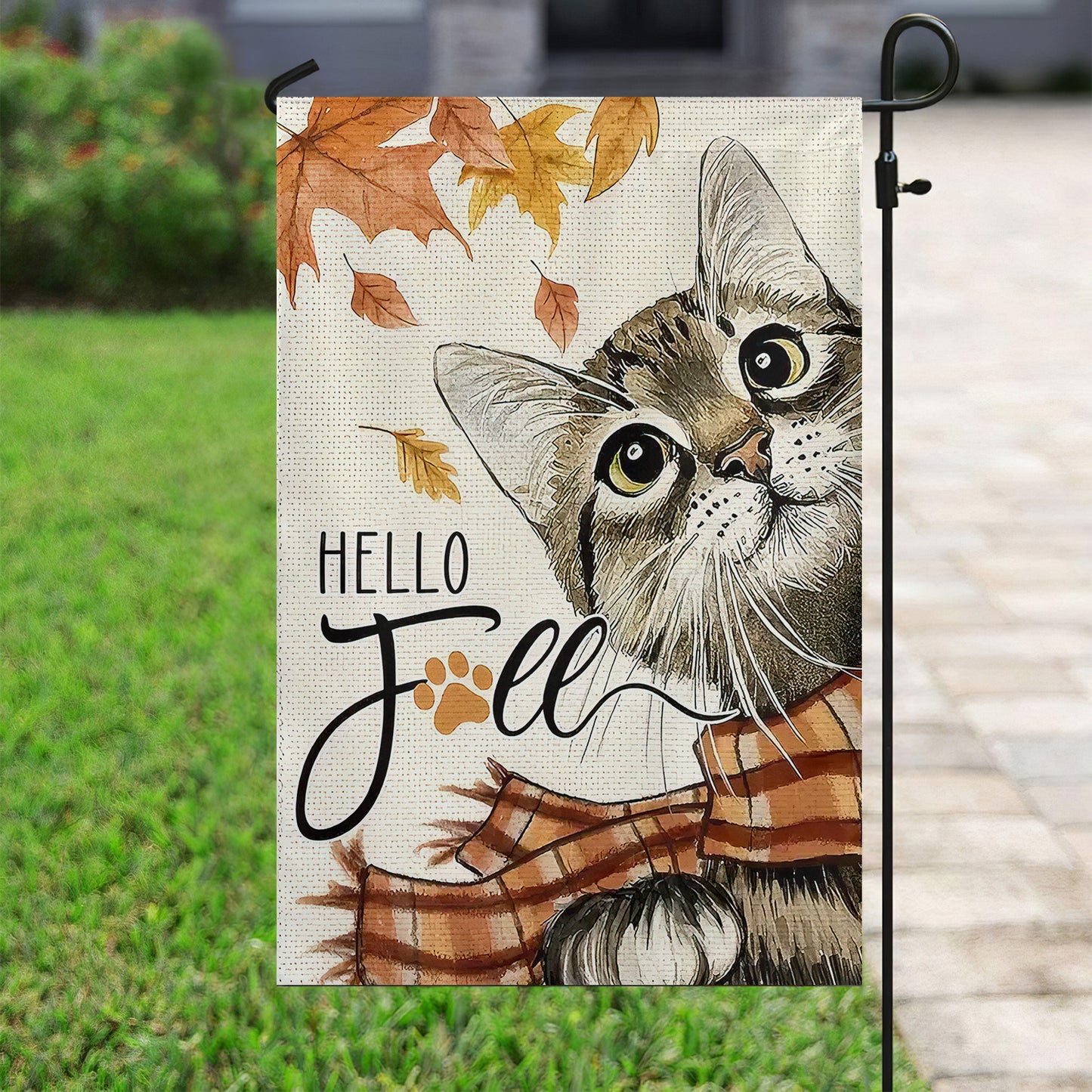 Cute Thanksgiving Cat Garden Flag & House Flag, Hello Fall Kitty Outdoor Decor, Yard Decor Gift For Cat Lovers