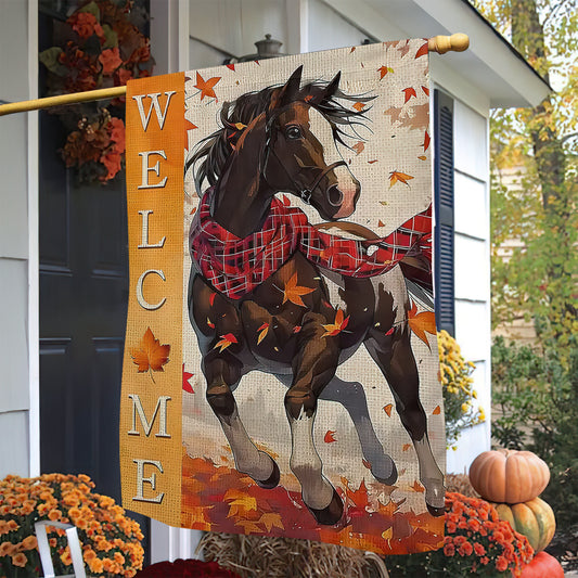 Thanksgiving Horse Garden Flag & House Flag, Welcome Thankful Season Outdoor Decor, Yard Decor Gift For Horse Lovers