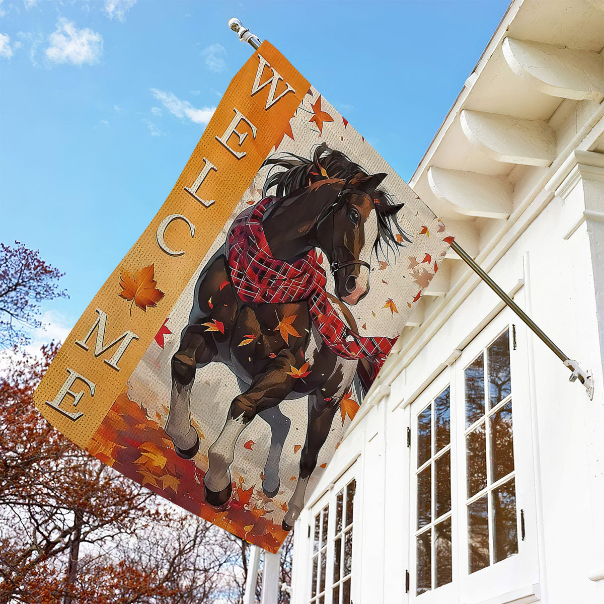 Thanksgiving Horse Garden Flag & House Flag, Welcome Thankful Season Outdoor Decor, Yard Decor Gift For Horse Lovers
