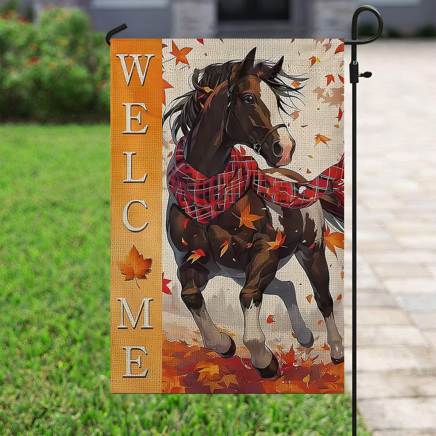 Thanksgiving Horse Garden Flag & House Flag, Welcome Thankful Season Outdoor Decor, Yard Decor Gift For Horse Lovers