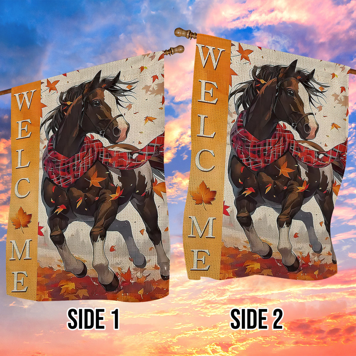 Thanksgiving Horse Garden Flag & House Flag, Welcome Thankful Season Outdoor Decor, Yard Decor Gift For Horse Lovers