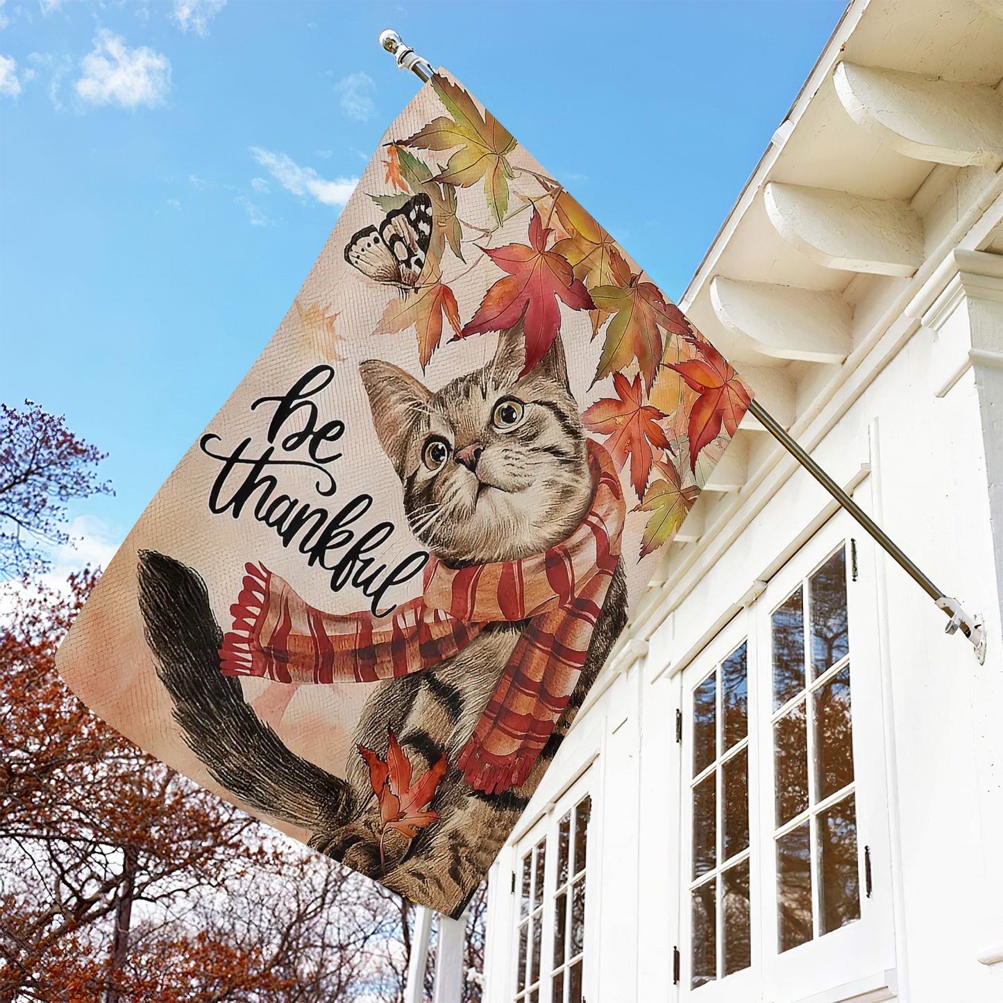 Thanksgiving Cat Garden Flag & House Flag, Kitty Be Thankful Season Outdoor Decor, Yard Decor Gift For Cat Lovers