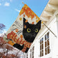 Cute Thanksgiving Cat Garden Flag & House Flag, Black Kitty Hello Fall Outdoor Decor, Yard Decor Gift For Cat Lovers