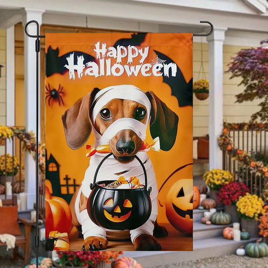 Halloween Dachshund Garden Flag & House Flag, Happy Halloween Spooky Season Outdoor Decor, Yard Decor Gift For Dog Lovers