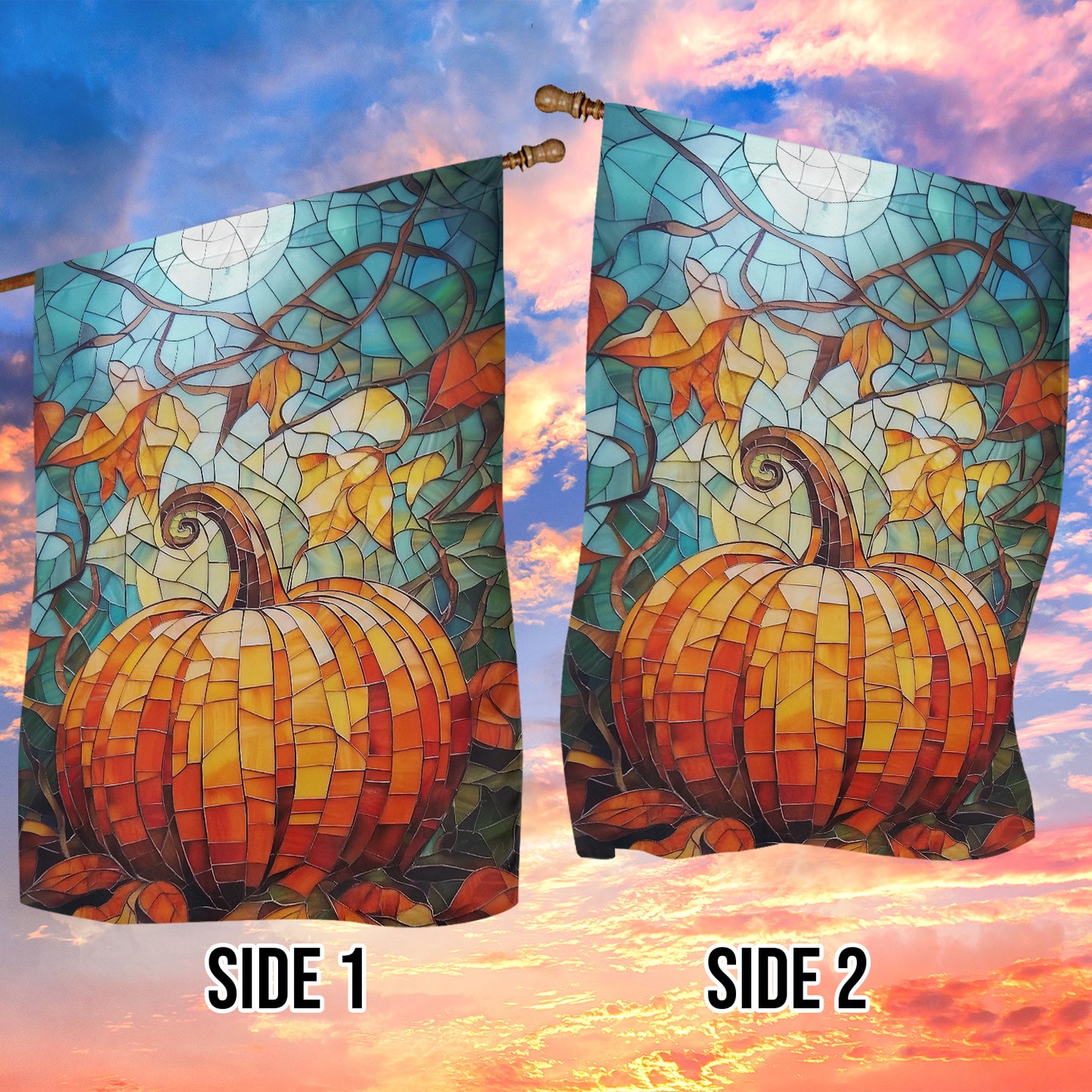 Thanksgiving Garden Flag & House Flag, Autumn Pumpkin Stained Glass Thankful Season Outdoor Decor, Yard Decor Gift For Thankful Lovers