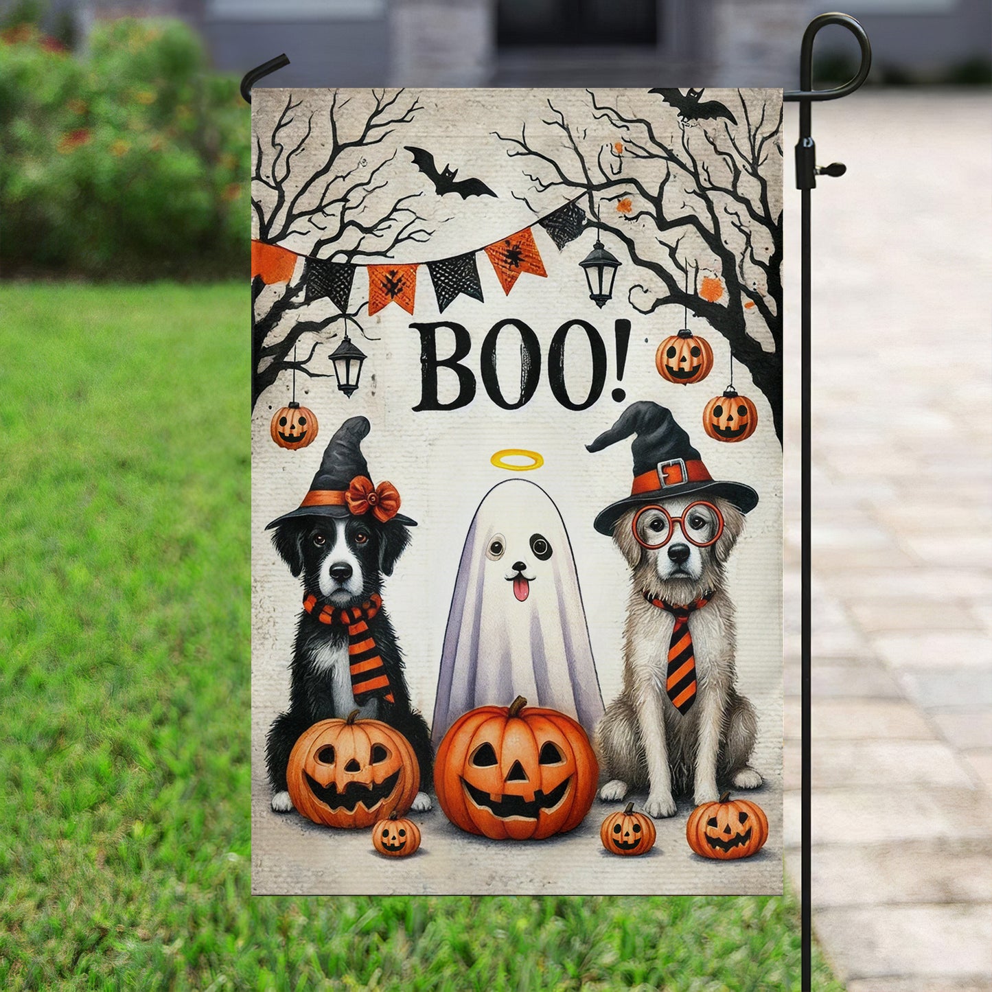 Halloween Dog Garden Flag & House Flag, Boo Spooky Season Outdoor Decor, Yard Decor Gift For Dog Lovers