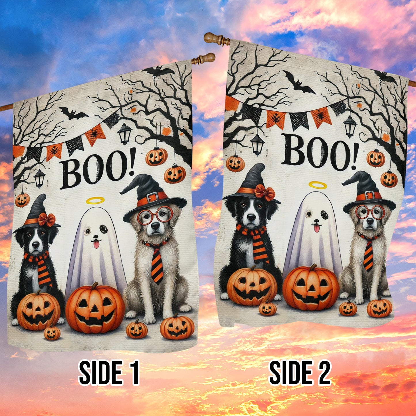 Halloween Dog Garden Flag & House Flag, Boo Spooky Season Outdoor Decor, Yard Decor Gift For Dog Lovers