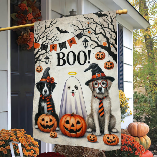 Halloween Dog Garden Flag & House Flag, Boo Spooky Season Outdoor Decor, Yard Decor Gift For Dog Lovers