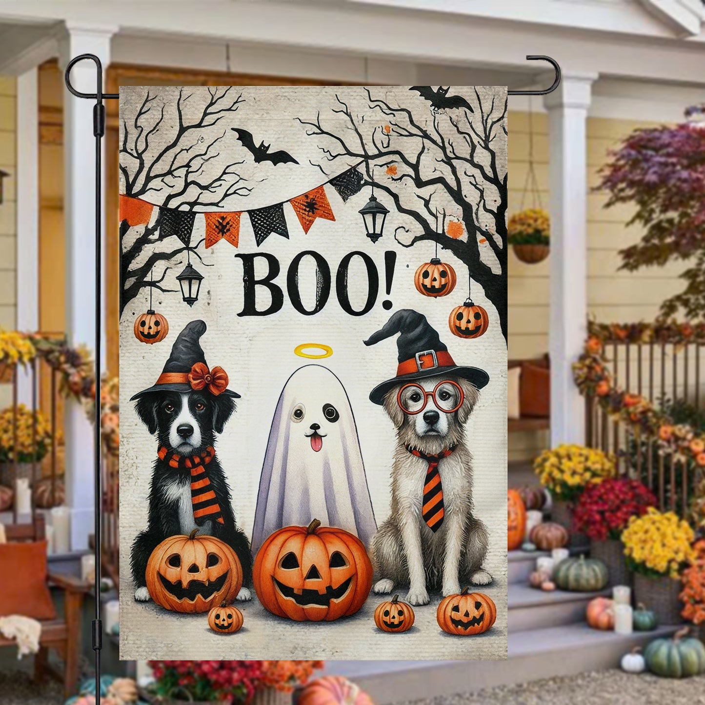 Halloween Dog Garden Flag & House Flag, Boo Spooky Season Outdoor Decor, Yard Decor Gift For Dog Lovers