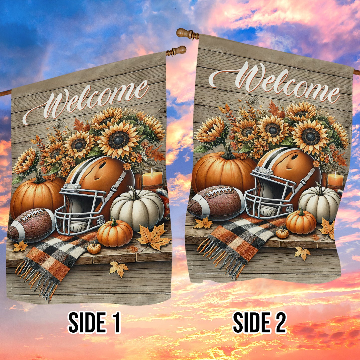 Thanksgiving Football Garden Flag & House Flag, Welcome Thankful Outdoor Decor, Autumn Yard Decor Gift For Football Lovers