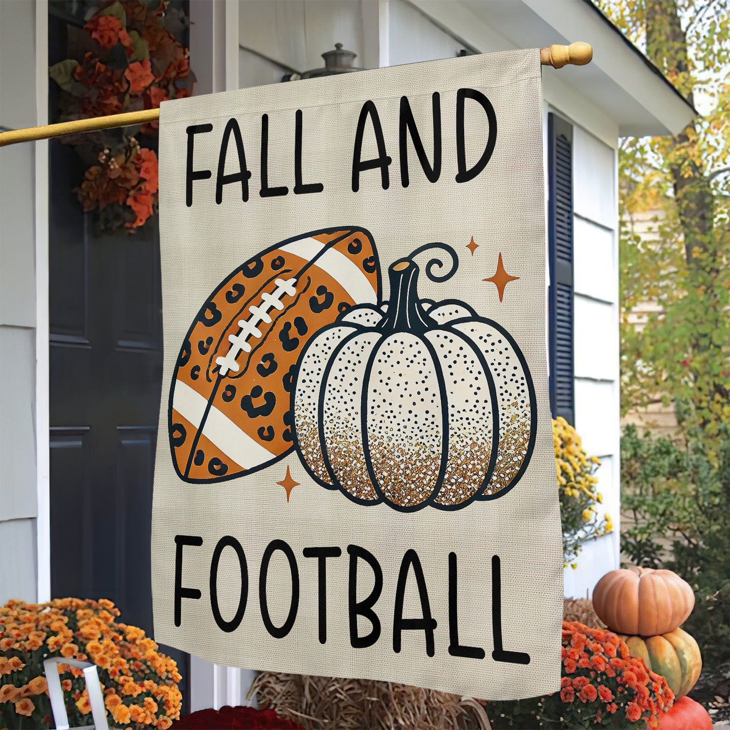 Thanksgiving Football Garden Flag & House Flag, Fall And Football Thankful Outdoor Decor, Yard Decor Gift For Football Lovers