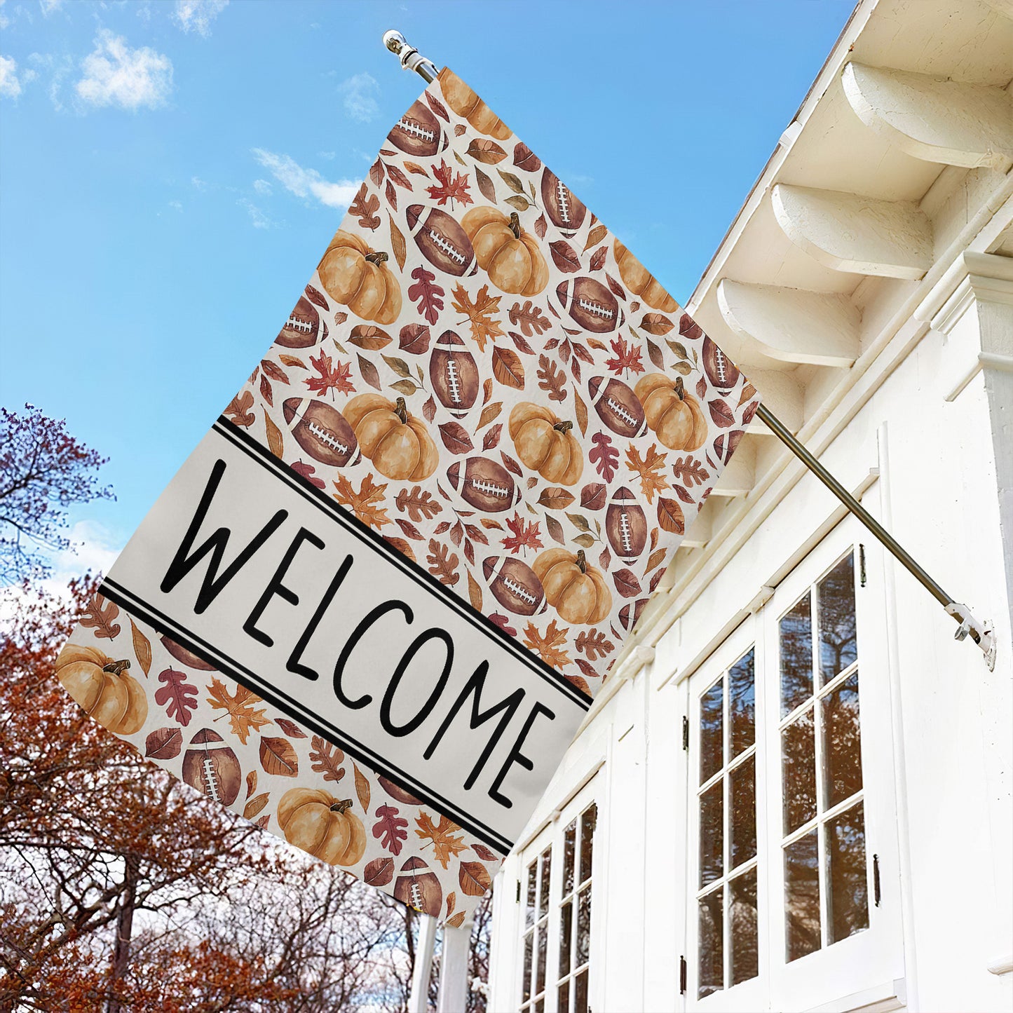 Thanksgiving Football Garden Flag & House Flag, Welcome Pumpkin Thankful Outdoor Decor, Autumn Yard Decor Gift For Football Lovers