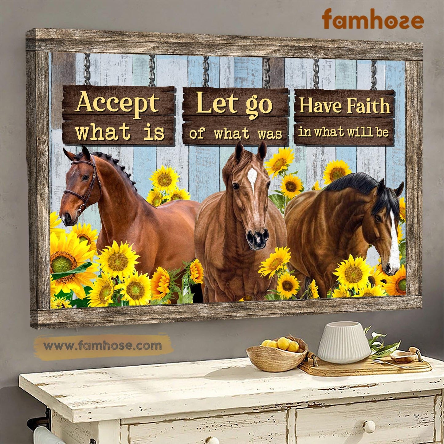 Horse Poster & Canvas, Accept What Is Let Go Of What Was Have Faith, Horse Canvas Wall Art, Poster Gift For Horse Lovers