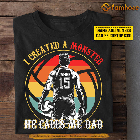 Vintage Volleyball Boy T-shirt, I Created A Monster He Calls Me Dad, Father's Day Gift For Volleyball Man Lovers, Volleyball Players