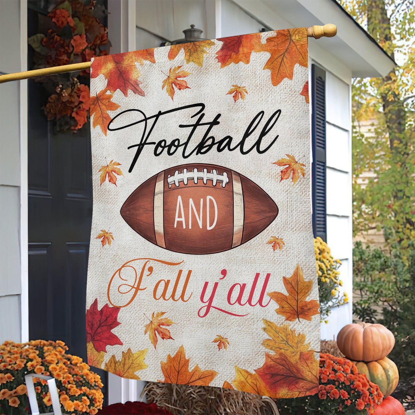 Thanksgiving Football Garden Flag & House Flag, Football Y'all Thankful Outdoor Decor, Autumn Yard Decor Gift For Football Lovers