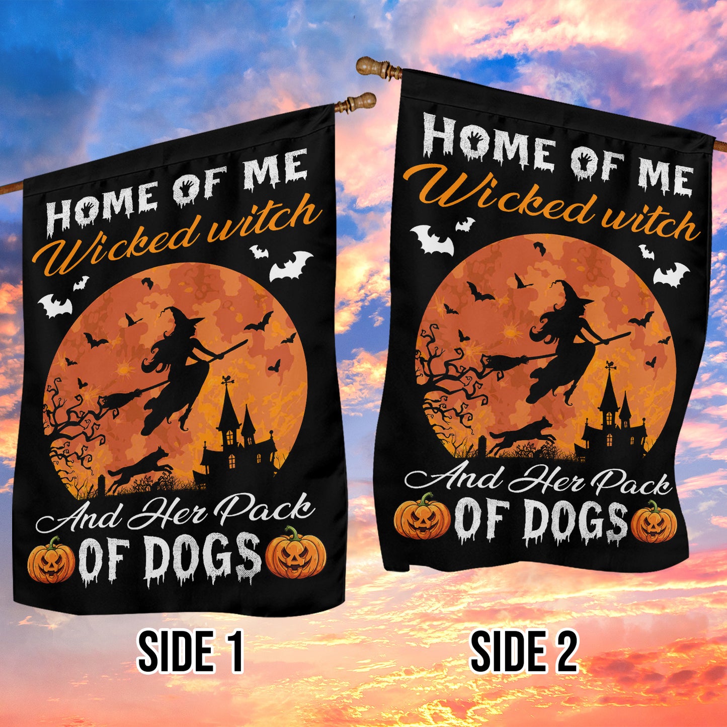 Halloween Dog Garden Flag & House Flag, Home Of Me Wicked Witch Halloween Outdoor Decor, Spooky Yard Decor Gift For Dog Lovers