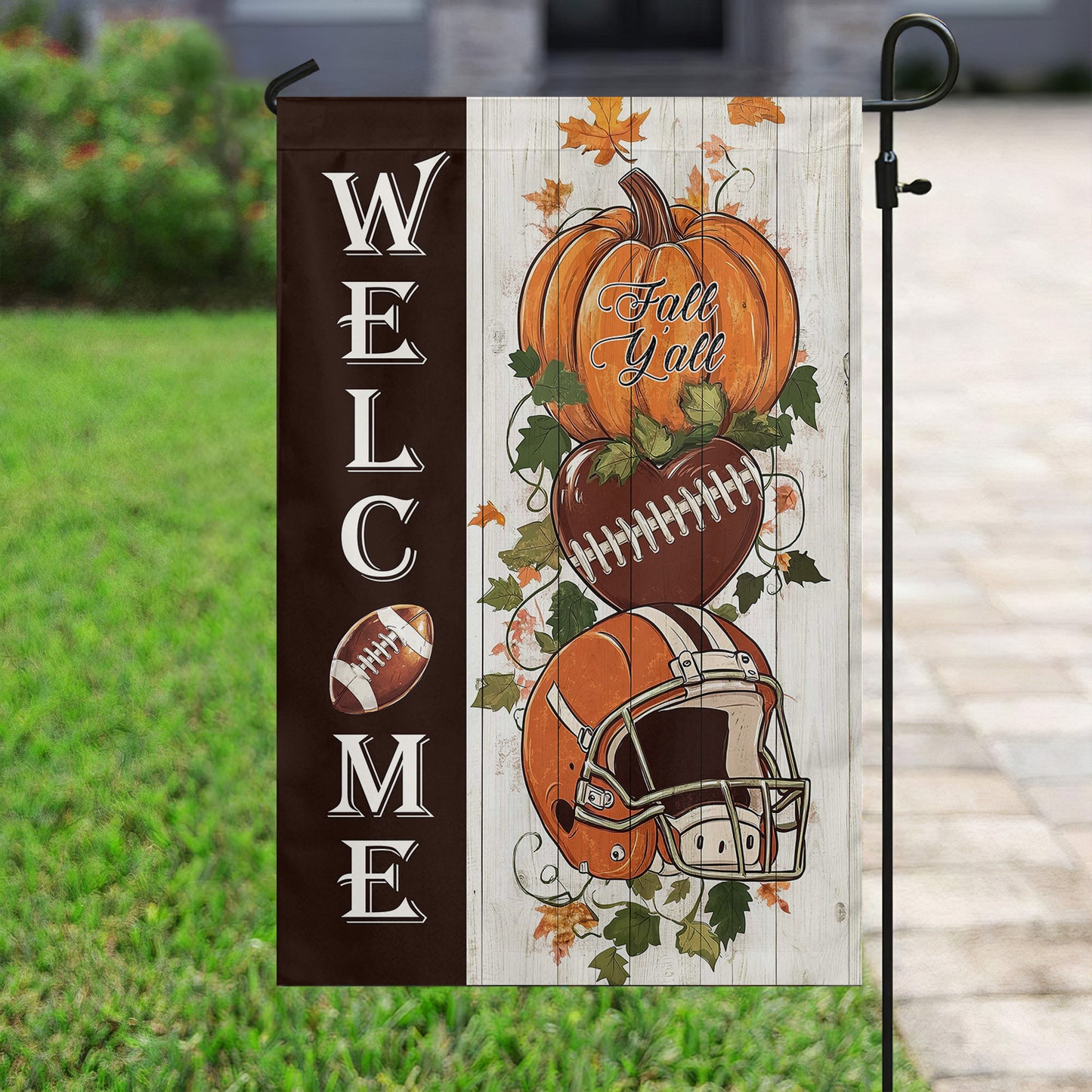 Thanksgiving Football Garden Flag & House Flag, Welcome Thankful Outdoor Decor, Yard Decor Gift For Football Lovers