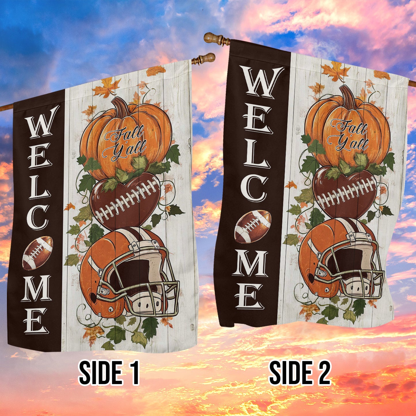 Thanksgiving Football Garden Flag & House Flag, Welcome Thankful Outdoor Decor, Yard Decor Gift For Football Lovers